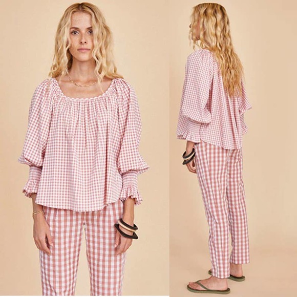 Hunter Bell Tops - Hunter Bell Rosette Check Lucia Scoop Neck Blouse Women's Pink Size: Medium NWT
